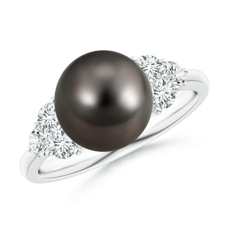 Rings Angara Tahitian Pearl | Tahitian Pearl Trio Diamond Ring