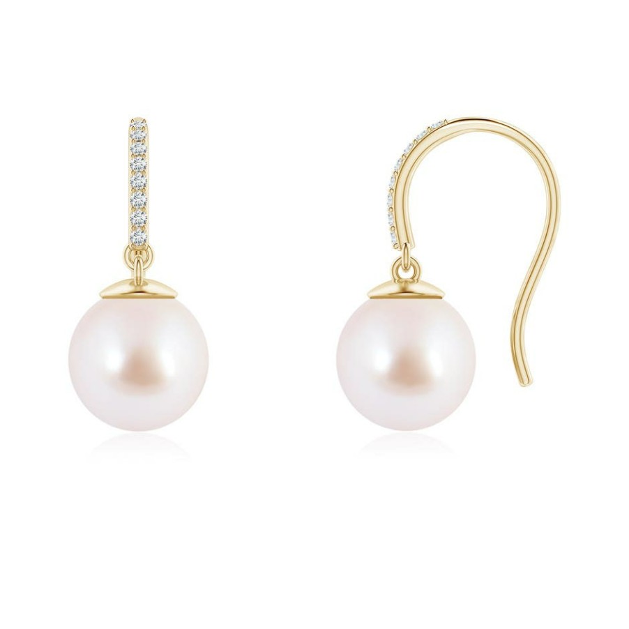 Earrings Angara Akoya Pearl | Classic Japanese Akoya Pearl And Diamond Drop Earrings