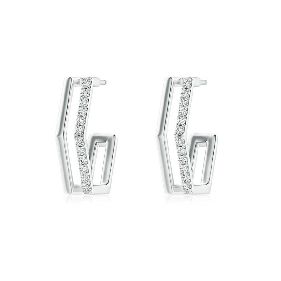 Earrings Angara Diamond | Alternating Diamond Hexagonal Double Hoop Earrings