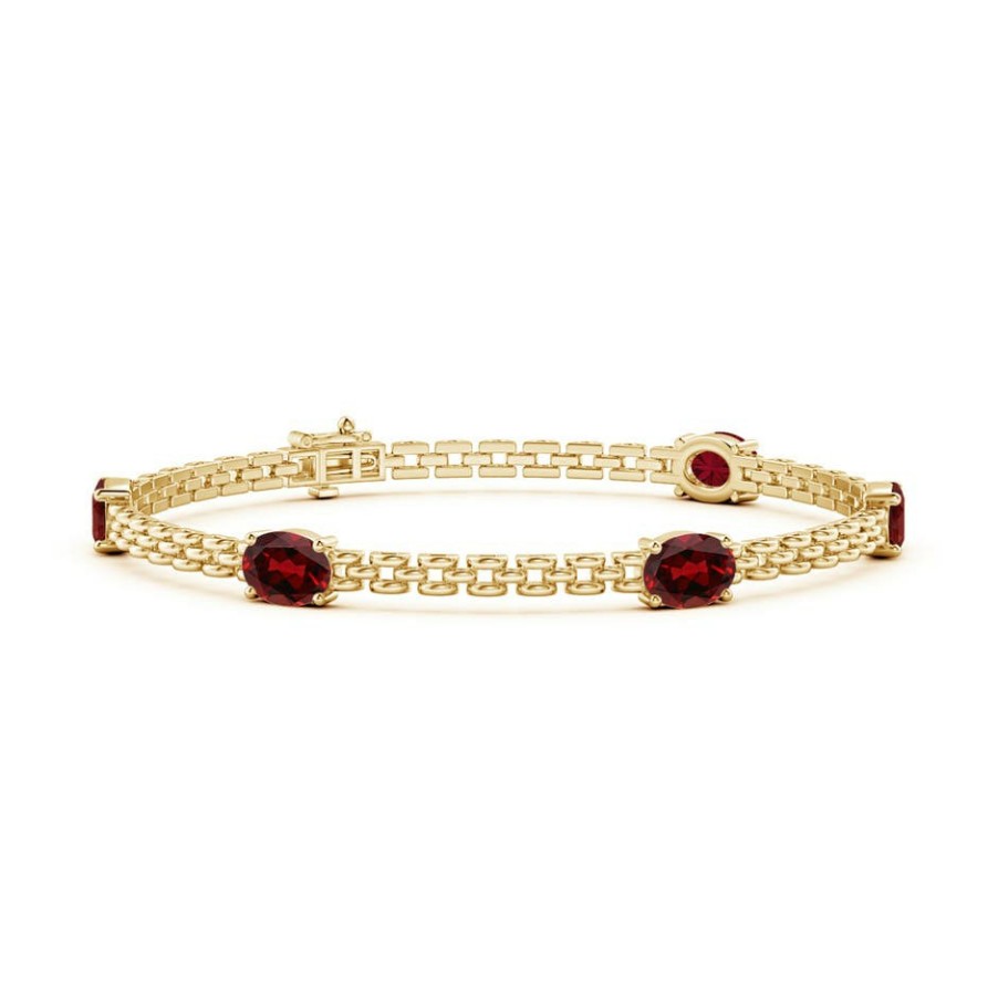 Bracelets Angara Garnet | Five Stone Oval Garnet Station Link Bracelet