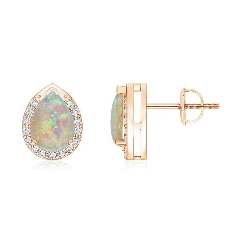 Earrings Angara Opal | Pear-Shaped Opal Stud Earrings With Diamond Halo