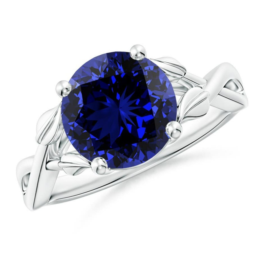 Rings Angara Blue Sapphire | Lab-Grown Nature Inspired Blue Sapphire Crossover Ring With Leaf Motifs