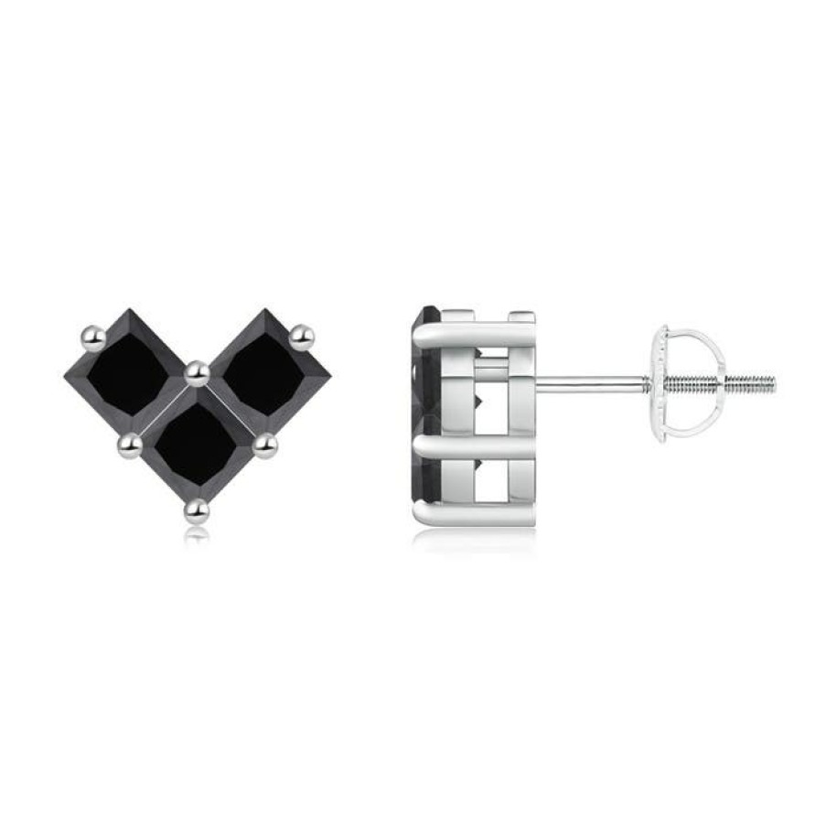 Earrings Angara Enhanced Black | V-Shaped Princess-Cut Black Diamond Stud Earrings