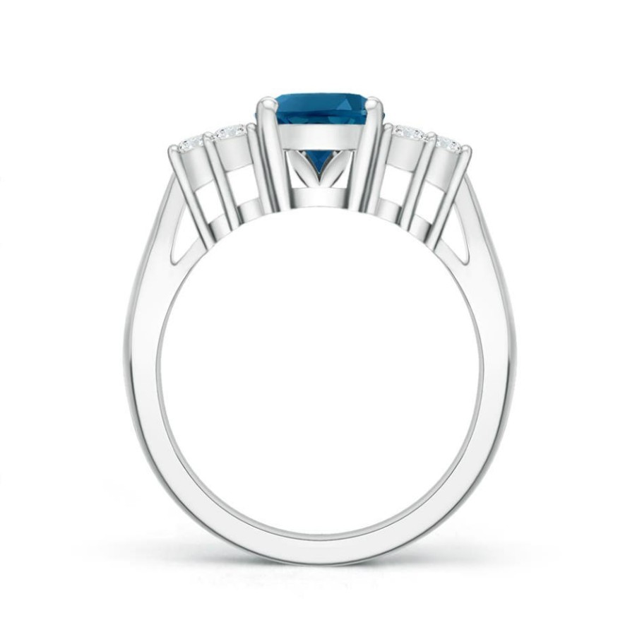 Rings Angara London Blue Topaz | Oval London Blue Topaz Cocktail Ring With Trio Diamonds