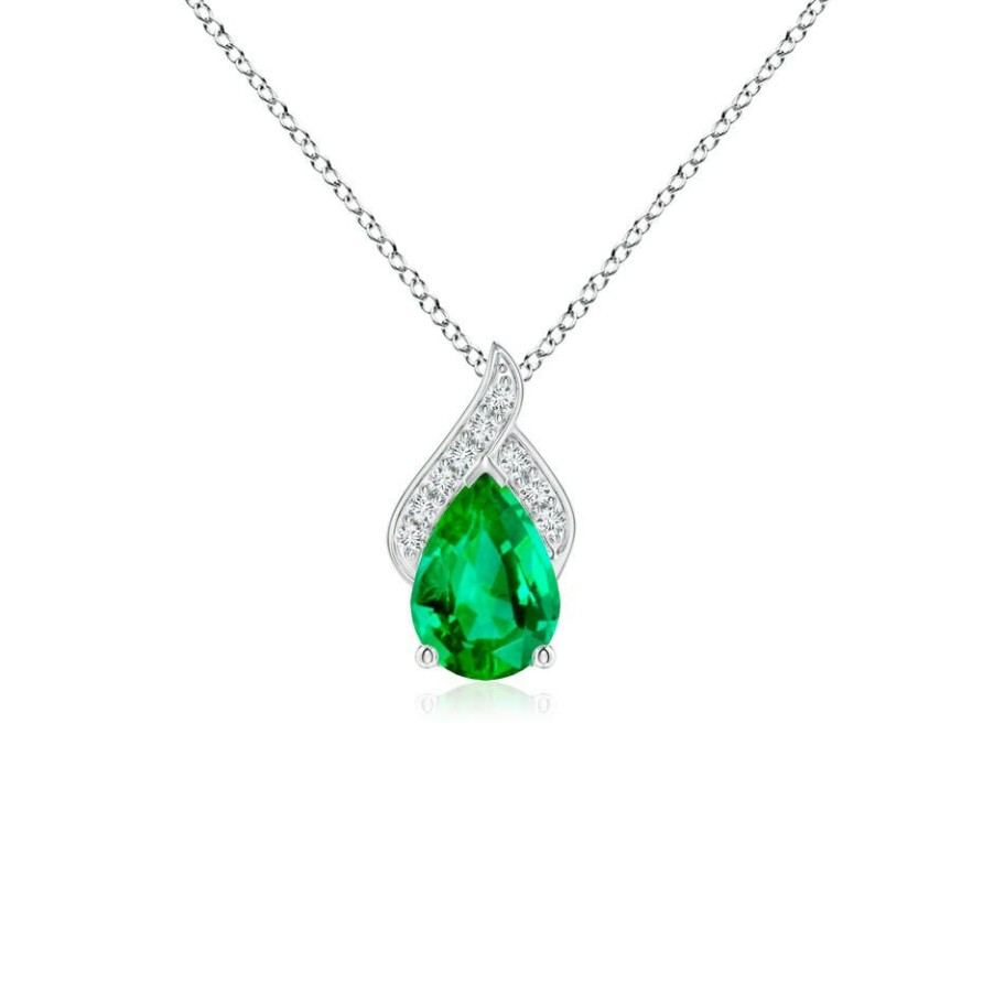 Necklaces Angara Emerald | Solitaire Pear-Shaped Emerald Flame Pendant