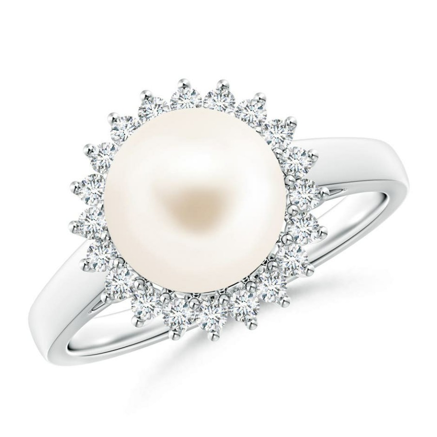 Rings Angara Freshwater Pearl | Freshwater Pearl Ring With Floral Halo