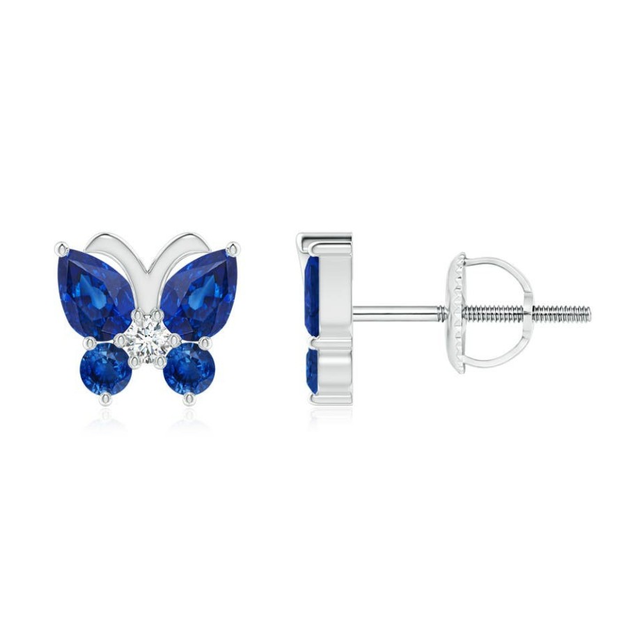 Earrings Angara Blue Sapphire | Blue Sapphire Butterfly Stud Earrings With Diamond