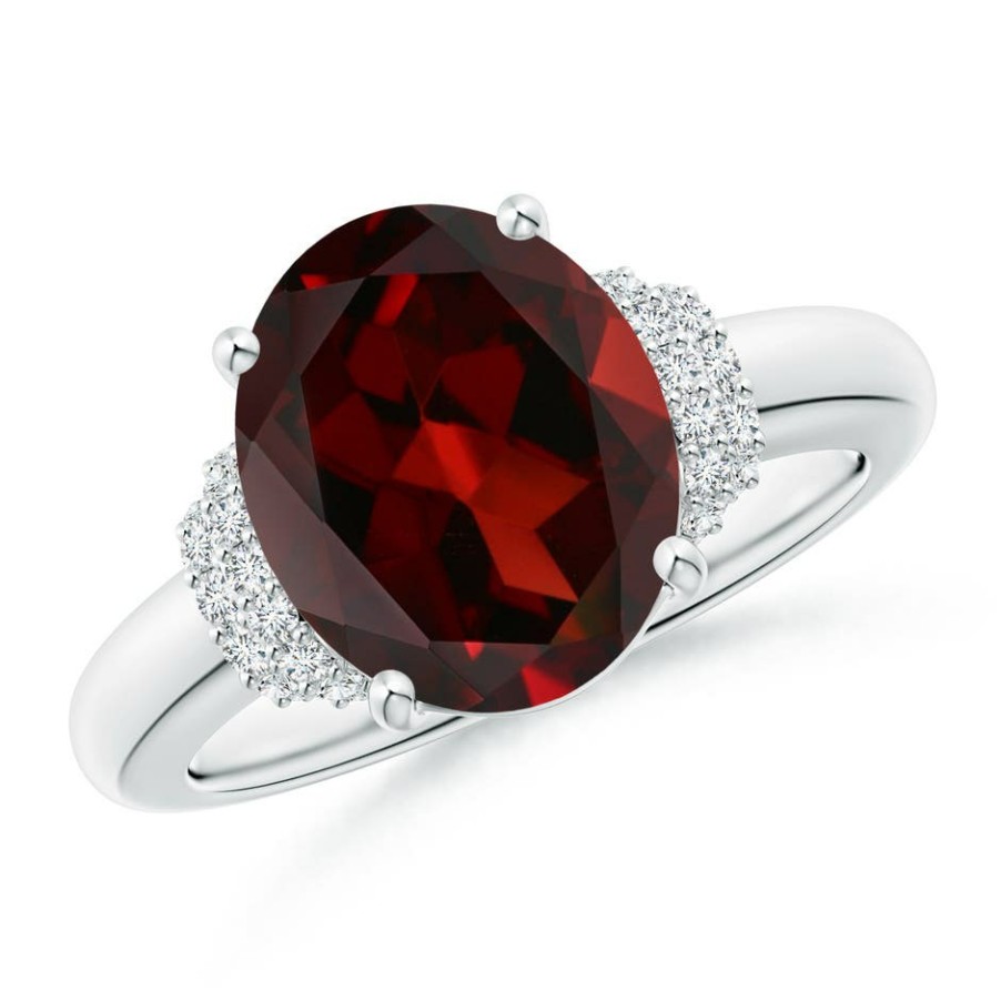 Rings Angara Garnet | Oval Garnet Cocktail Ring With Diamond Accents