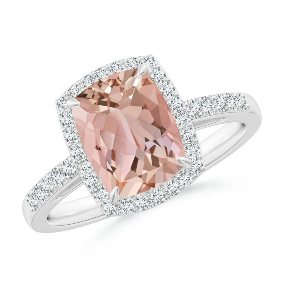 Rings Angara Morganite | Rectangular Cushion Morganite Halo Engagement Ring