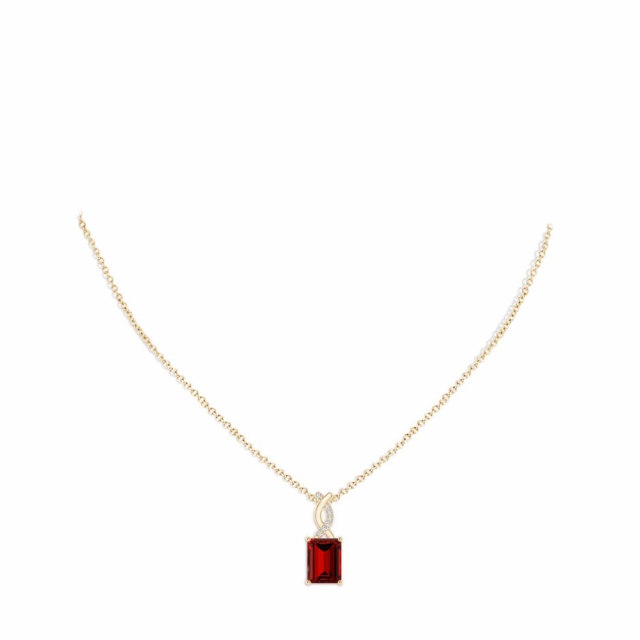 Necklaces Angara Ruby | Lab-Grown Ruby Pendant With Lab Diamond Entwined Bale