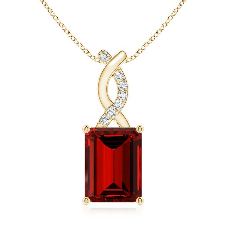 Necklaces Angara Ruby | Lab-Grown Ruby Pendant With Lab Diamond Entwined Bale