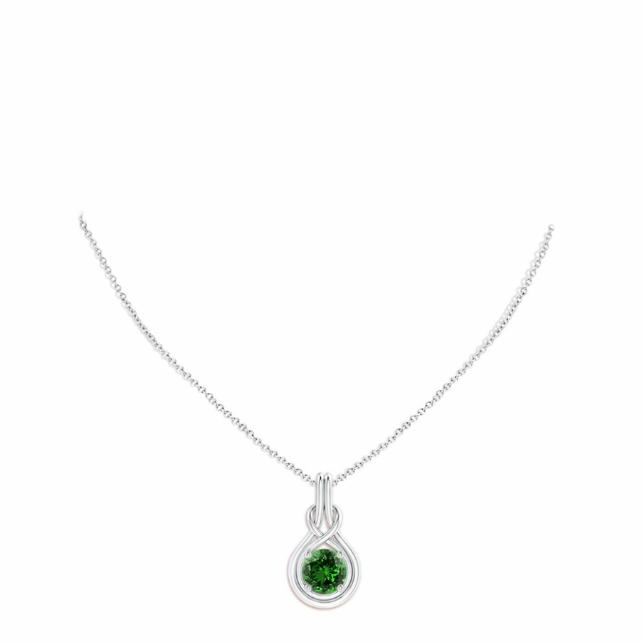 Necklaces Angara Emerald | Lab-Grown Round Emerald Solitaire Infinity Knot Pendant