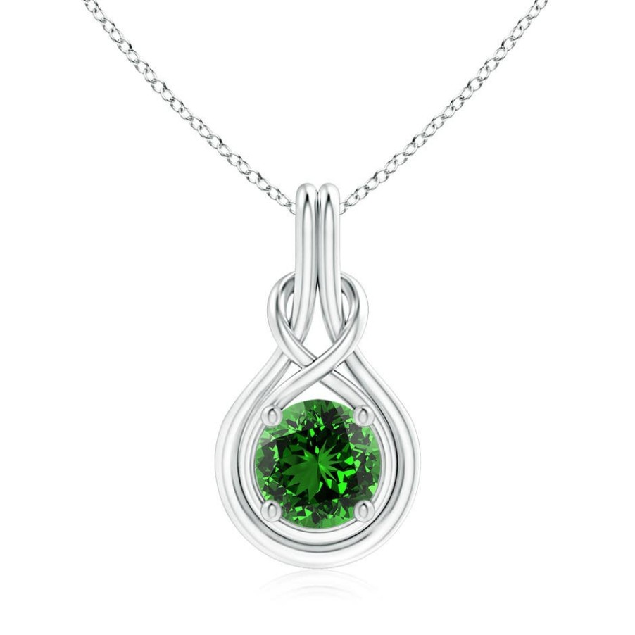 Necklaces Angara Emerald | Lab-Grown Round Emerald Solitaire Infinity Knot Pendant