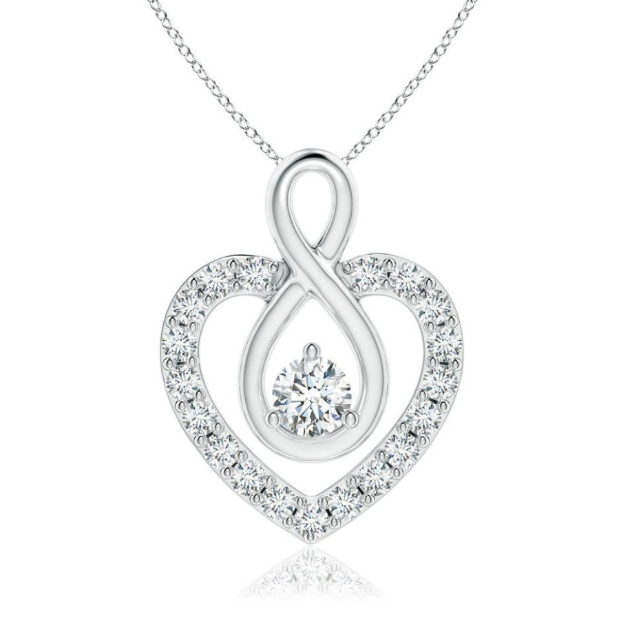 Necklaces Angara Diamond | Diamond Heart Pendant With Infinity Loop