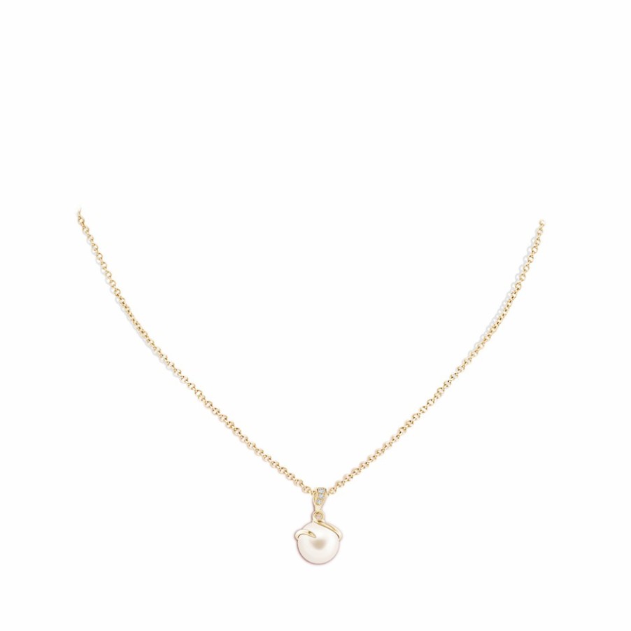 Necklaces Angara Freshwater Pearl | Freshwater Pearl Spiral Pendant With Diamonds