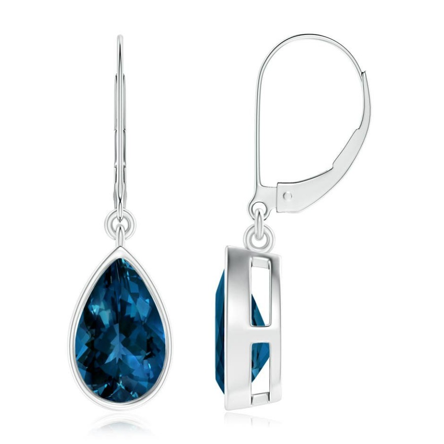 Earrings Angara London Blue Topaz | Bezel-Set Pear London Blue Topaz Leverback Drop Earrings