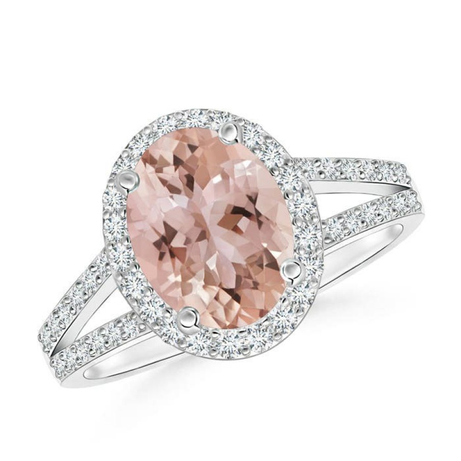 Rings Angara Morganite | Oval Morganite Split Shank Halo Ring