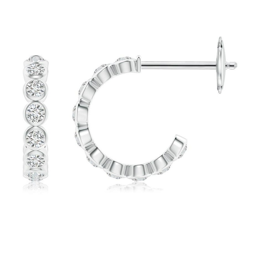 Earrings Angara Diamond | Bezel-Set Diamond Huggie Hoop Earrings