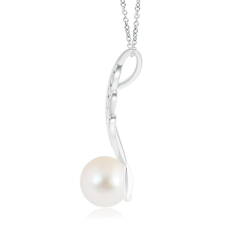 Necklaces Angara Freshwater Pearl | Freshwater Pearl Angel Wing Pendant With Diamonds