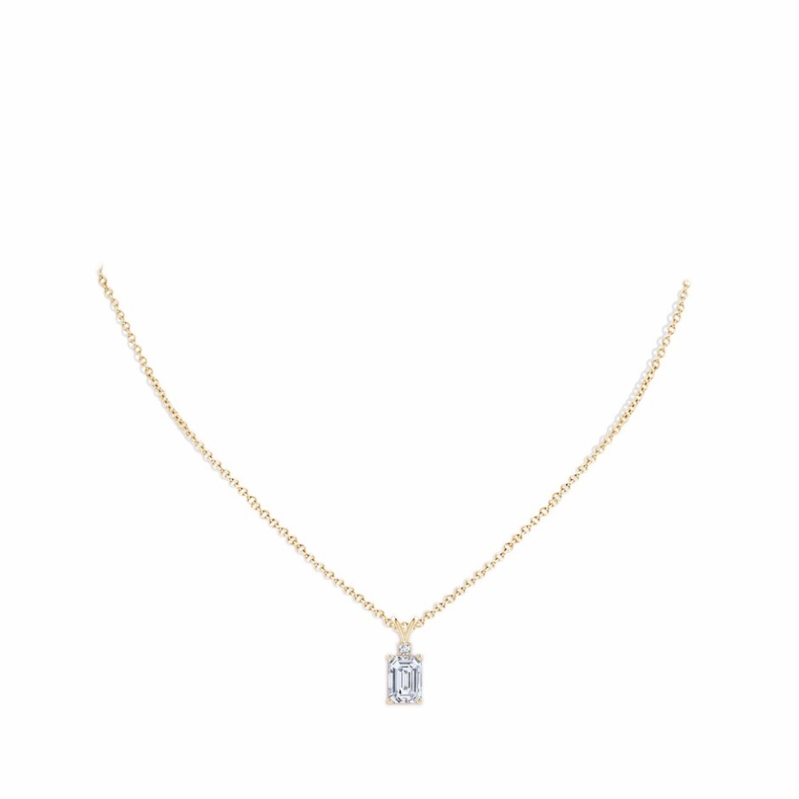 Necklaces Angara Diamond | Lab-Grown Emerald-Cut Diamond Solitaire Pendant With Lab Diamond Accent