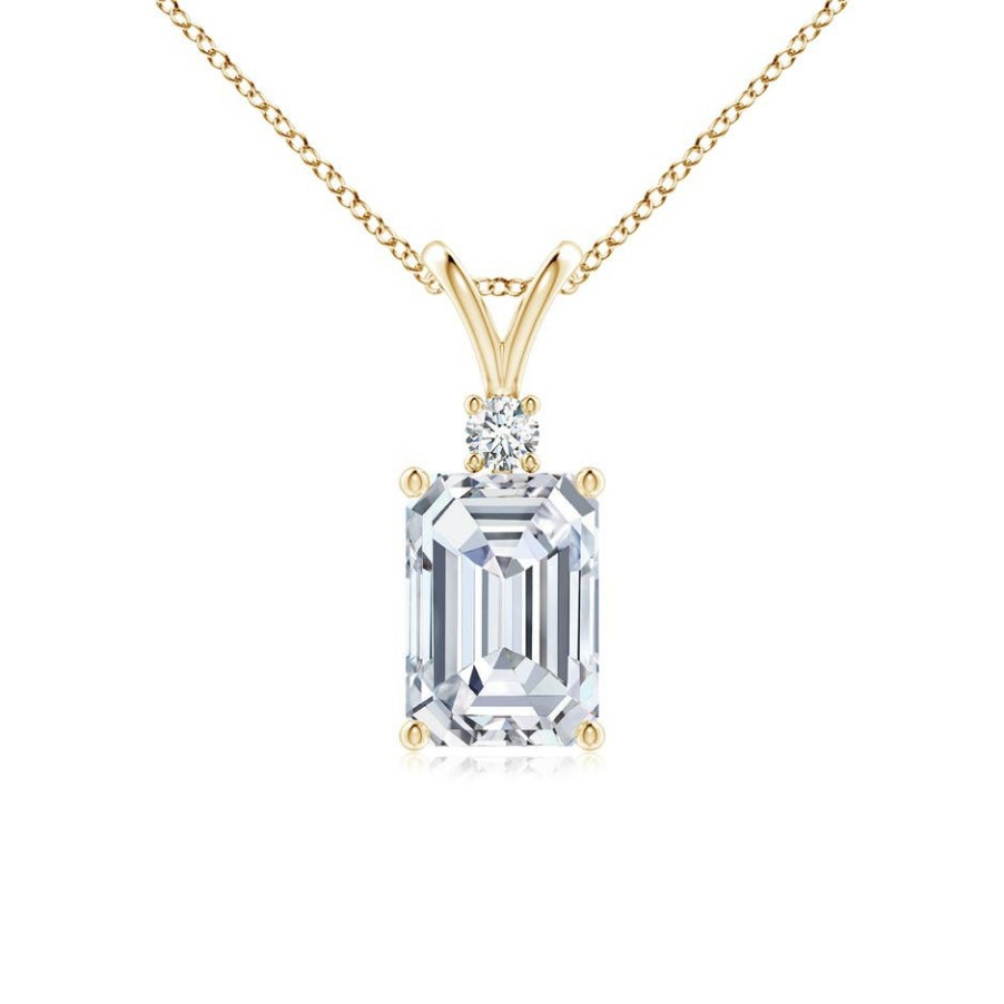 Necklaces Angara Diamond | Lab-Grown Emerald-Cut Diamond Solitaire Pendant With Lab Diamond Accent