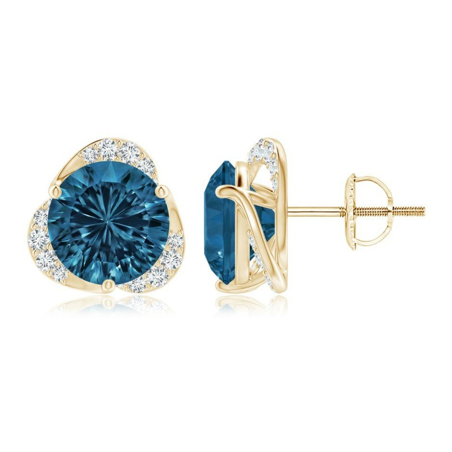 Earrings Angara London Blue Topaz | Round London Blue Topaz Three Petal Flower Studs