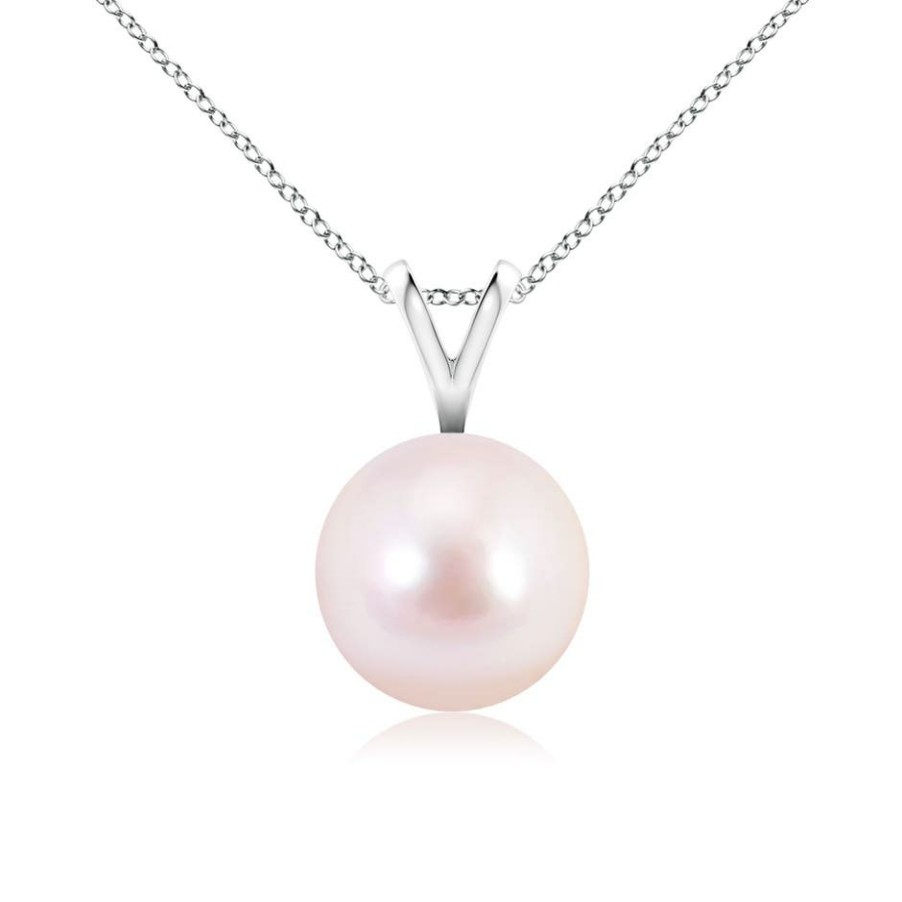 Necklaces Angara Akoya Pearl | Japanese Akoya Pearl Solitaire V-Bale Pendant