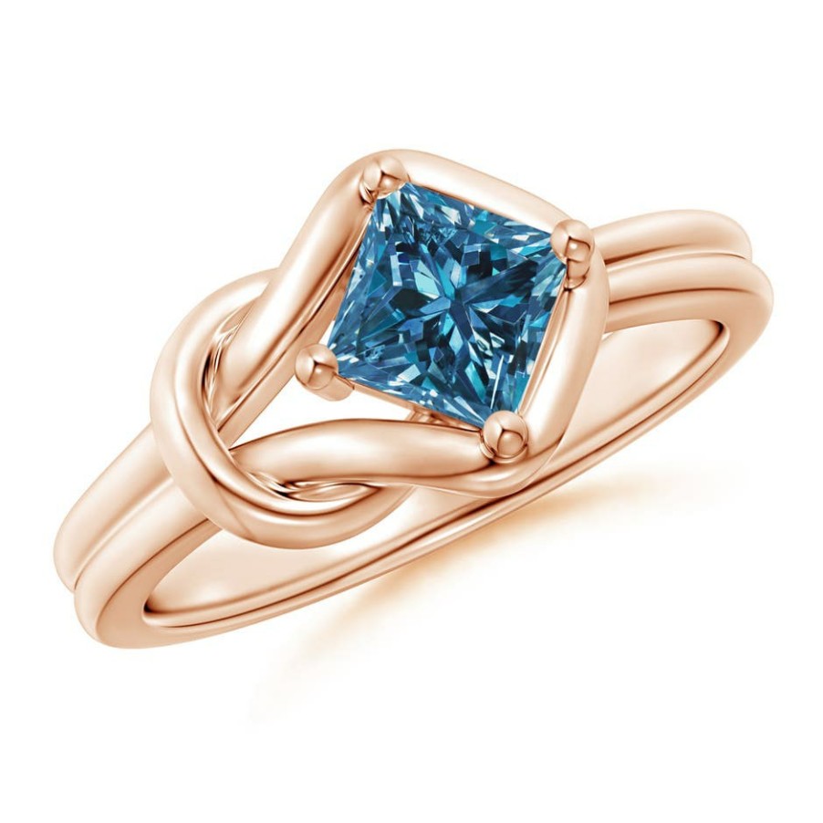 Rings Angara Enhanced Blue | Princess-Cut Solitaire Blue Diamond Infinity Knot Ring