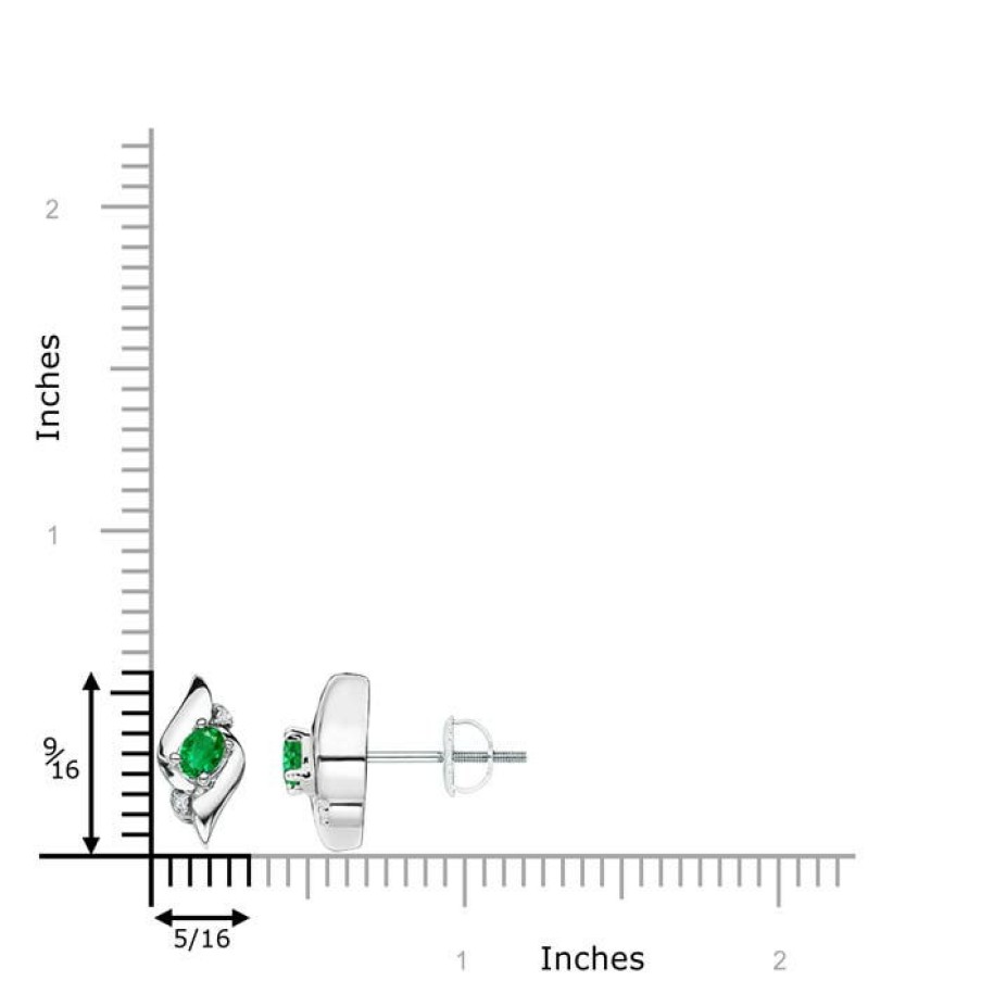 Earrings Angara Emerald | Oval Emerald And Diamond Shell Stud Earrings