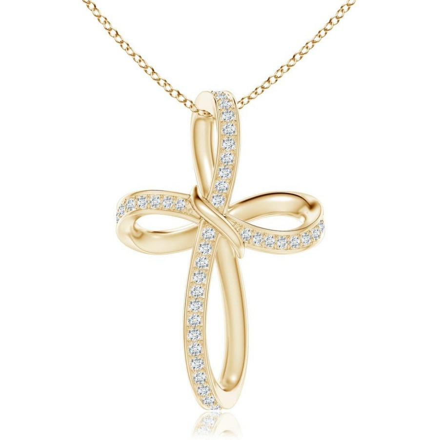 Necklaces Angara Diamond | Pave-Set Diamond Infinity Cross Pendant