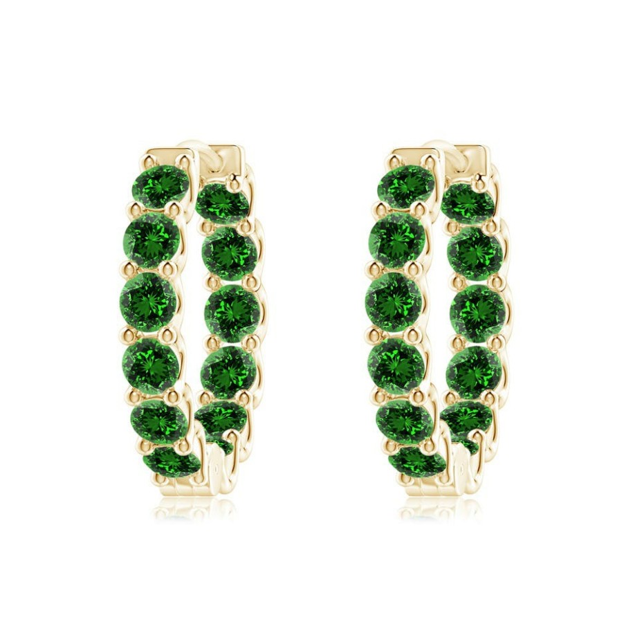 Earrings Angara Emerald | Lab-Grown Prong-Set Emerald Inside Out Hoop Earrings