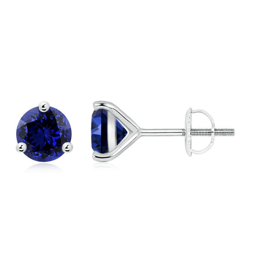 Earrings Angara Blue Sapphire | Lab-Grown Martini-Set Round Blue Sapphire Stud Earrings