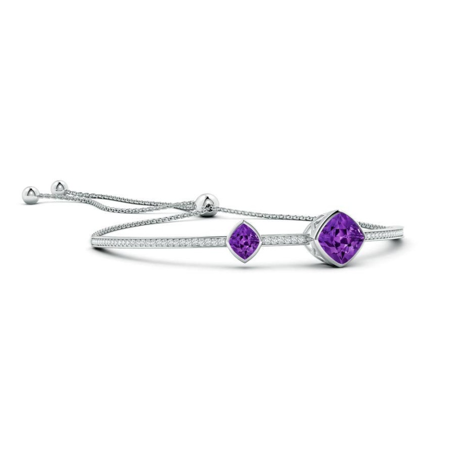 Bracelets Angara Amethyst | Bezel-Set Lozenge-Shaped Amethyst Bolo Bracelet