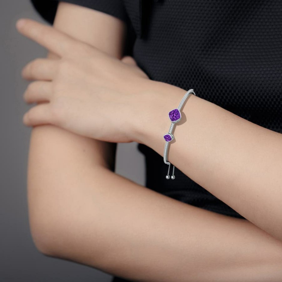 Bracelets Angara Amethyst | Bezel-Set Lozenge-Shaped Amethyst Bolo Bracelet