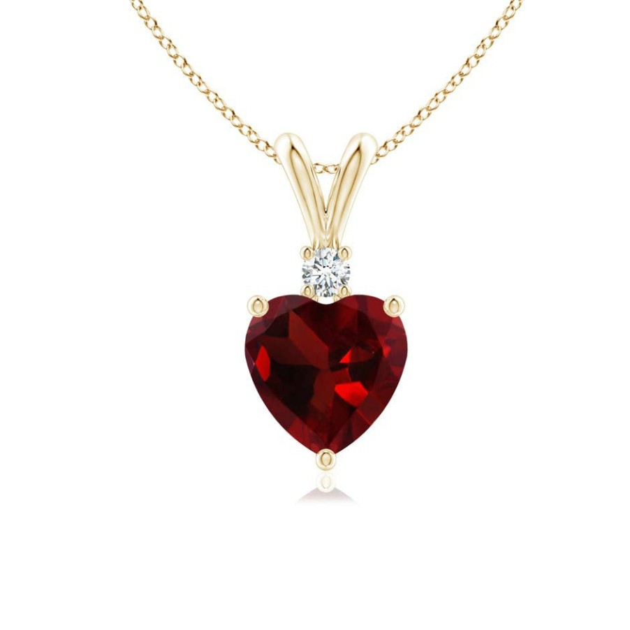 Necklaces Angara Garnet | Heart-Shaped Garnet V-Bale Pendant With Diamond