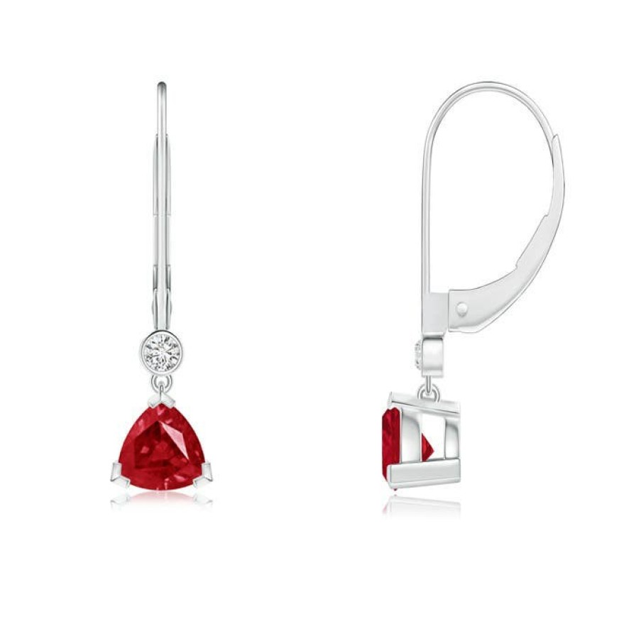 Earrings Angara Ruby | V Prong-Set Trillion Ruby Leverback Drop Earrings