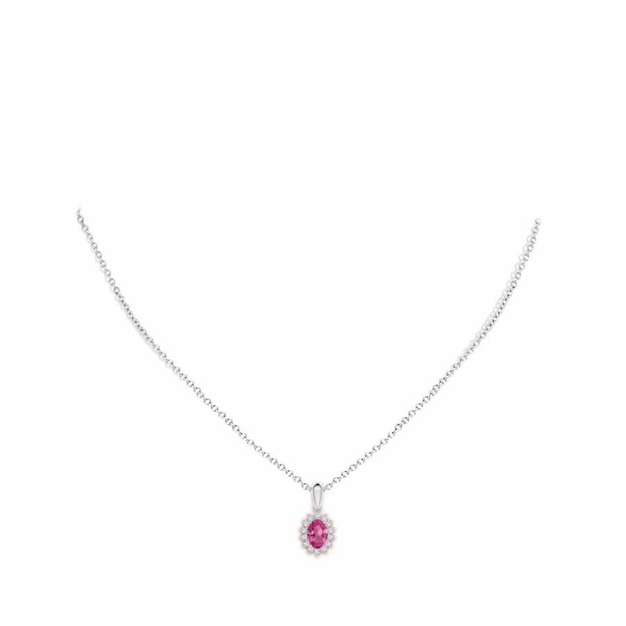 Necklaces Angara Pink Sapphire | Oval Pink Sapphire Pendant With Floral Diamond Halo