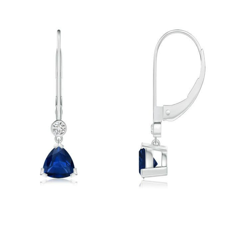 Earrings Angara Blue Sapphire | V Prong-Set Trillion Sapphire Leverback Drop Earrings