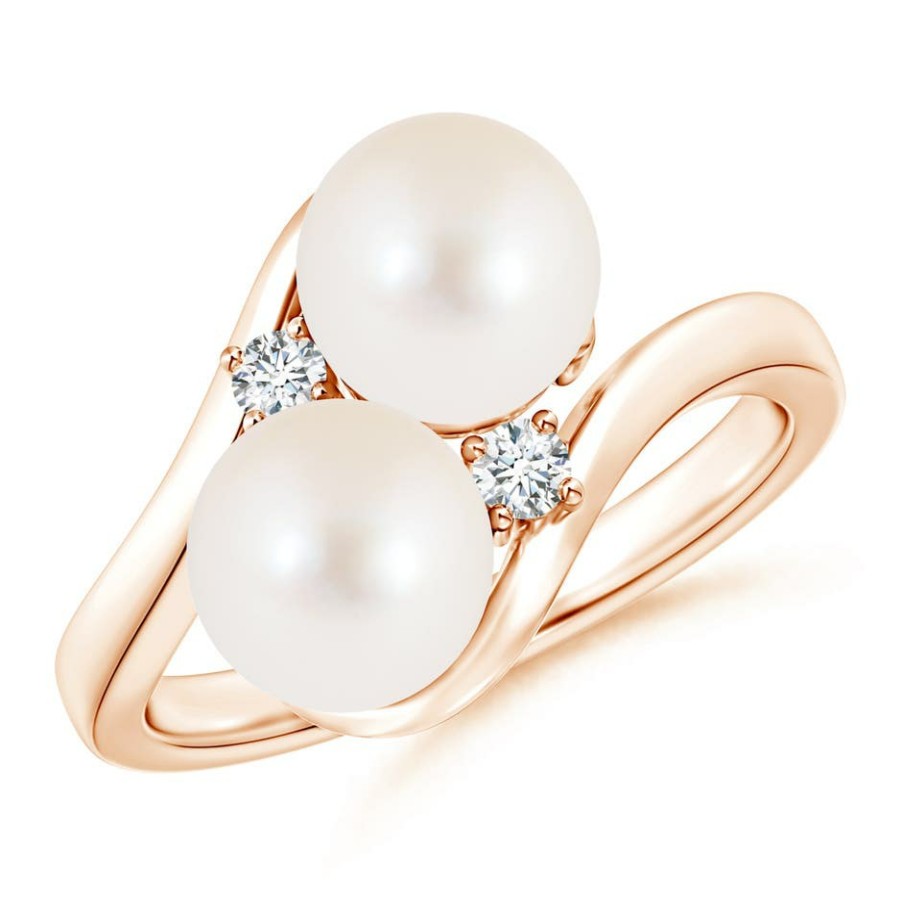 Rings Angara Freshwater Pearl | Double Freshwater Pearl Ring With Diamond Accents