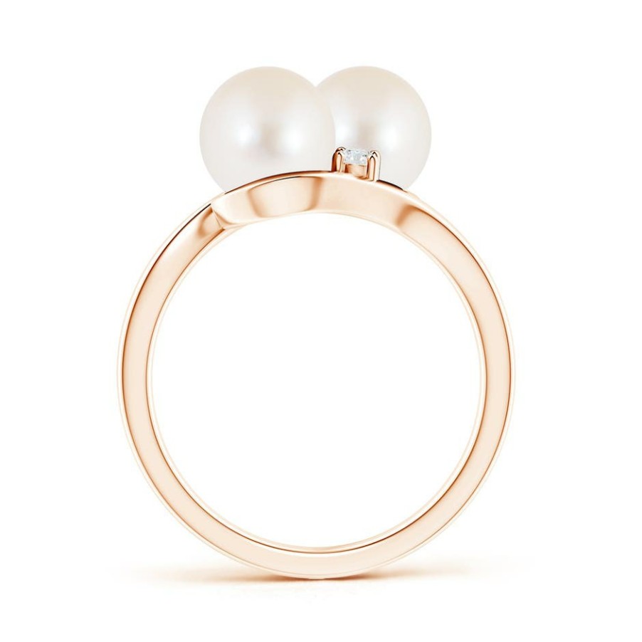 Rings Angara Freshwater Pearl | Double Freshwater Pearl Ring With Diamond Accents