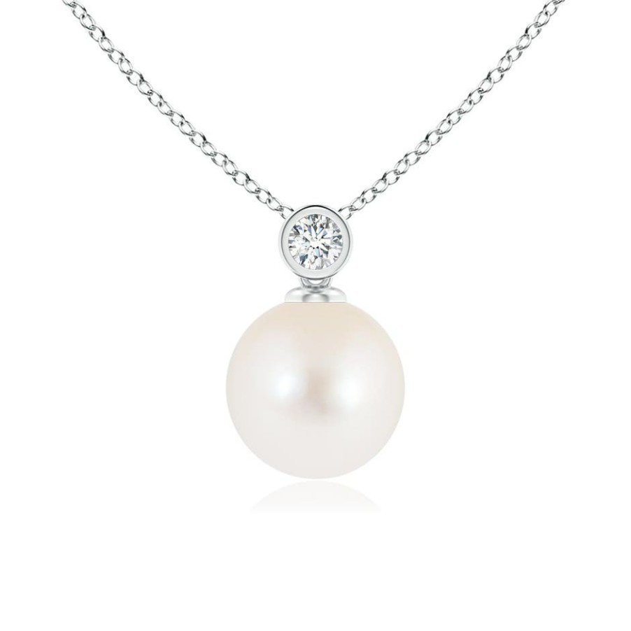 Necklaces Angara Freshwater Pearl | Freshwater Pearl Pendant With Bezel Diamond