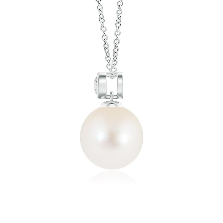 Necklaces Angara Freshwater Pearl | Freshwater Pearl Pendant With Bezel Diamond