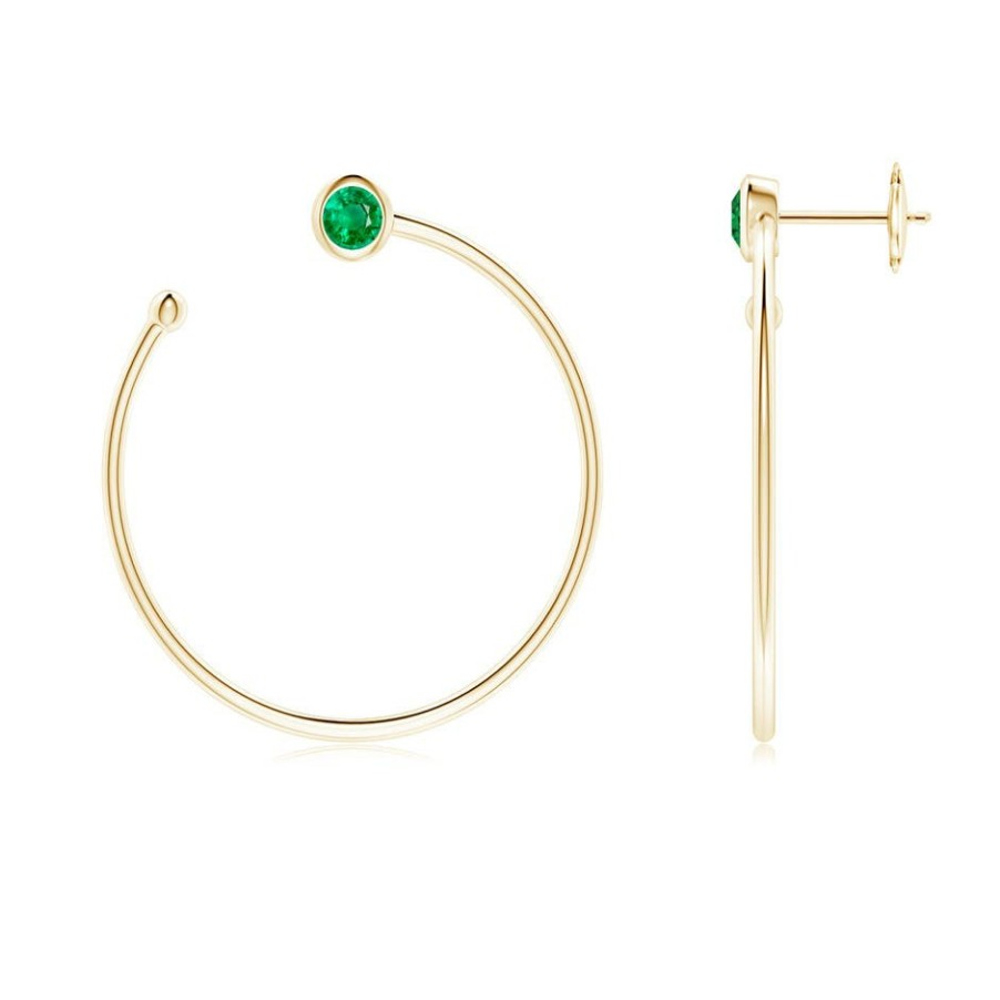 Earrings Angara Emerald | Bezel-Set Round Emerald Front-To-Back Flex Hoop Earrings