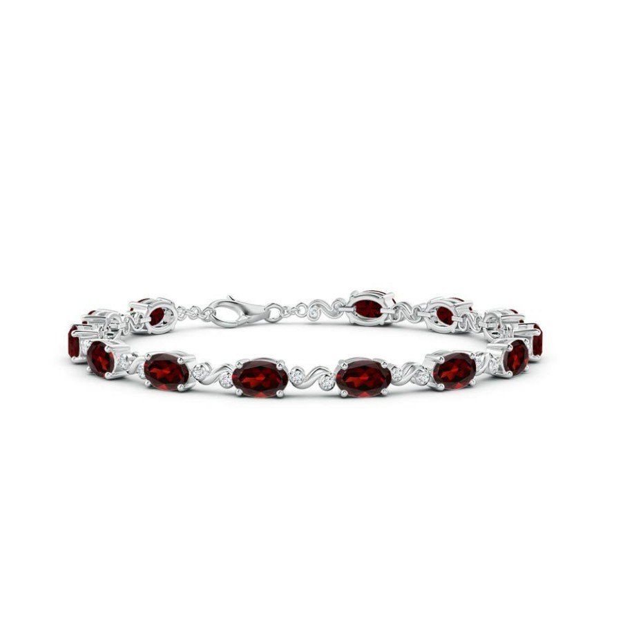 Bracelets Angara Garnet | Oval Garnet Swirl Bracelet With Bezel Diamonds