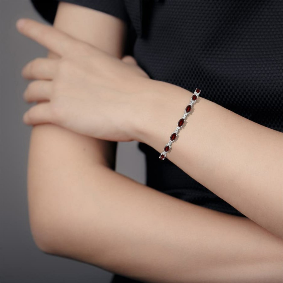 Bracelets Angara Garnet | Oval Garnet Swirl Bracelet With Bezel Diamonds