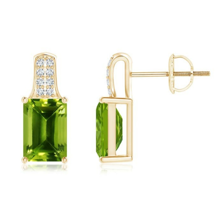 Earrings Angara Peridot | Emerald-Cut Peridot Studs With Diamond Accents