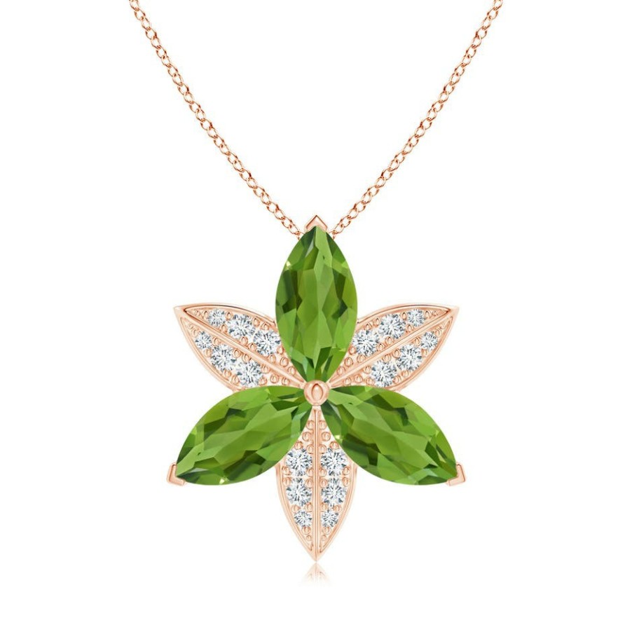 Necklaces Angara Peridot | Peridot And Diamond Trillium Flower Pendant