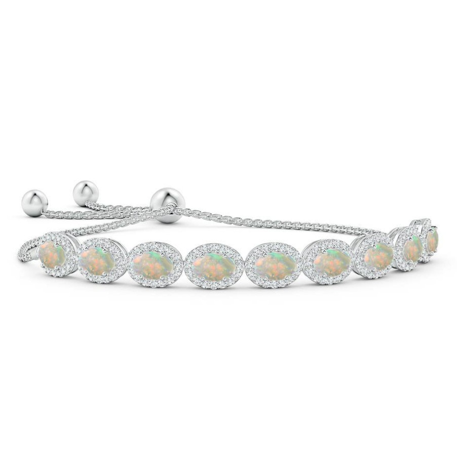 Bracelets Angara Opal | Oval Opal Bolo Bracelet With Diamond Halo