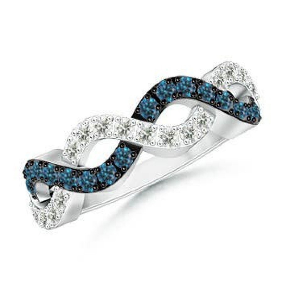 Rings Angara Enhanced Blue | Round Blue & White Diamond Infinity Twist Wedding Ring