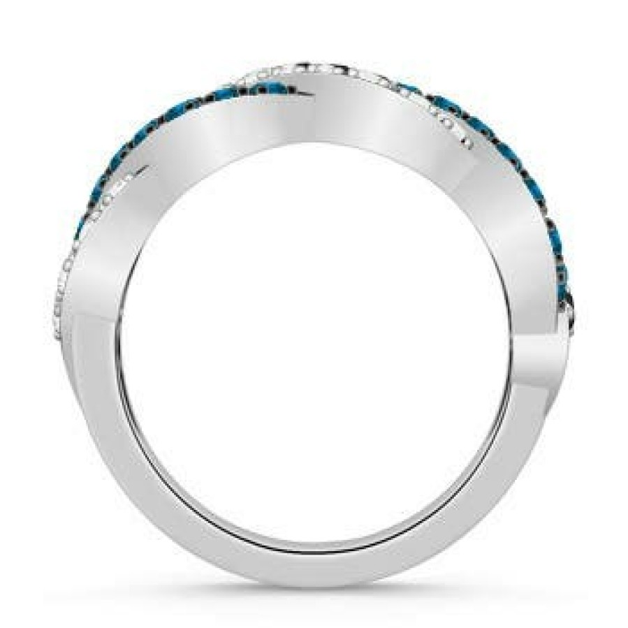 Rings Angara Enhanced Blue | Round Blue & White Diamond Infinity Twist Wedding Ring